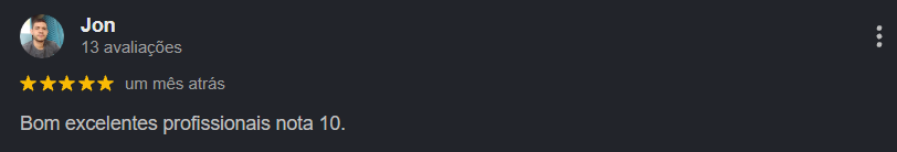 Avaliação 5 estrelas de Jon no Google: excelentes profissionais, nota 10