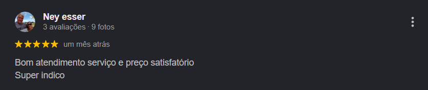 Avaliação 5 estrelas de Ney Esser no Google: bom atendimento, serviço e preço satisfatório